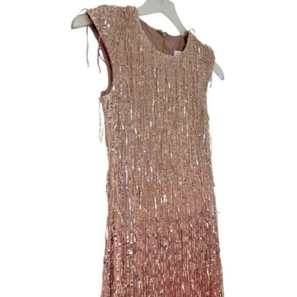 NWT Saint Art Aida Sequin Fringe Rose Gold Ombre Sleeveless Dress Size XXS - Picture 5 of 12
